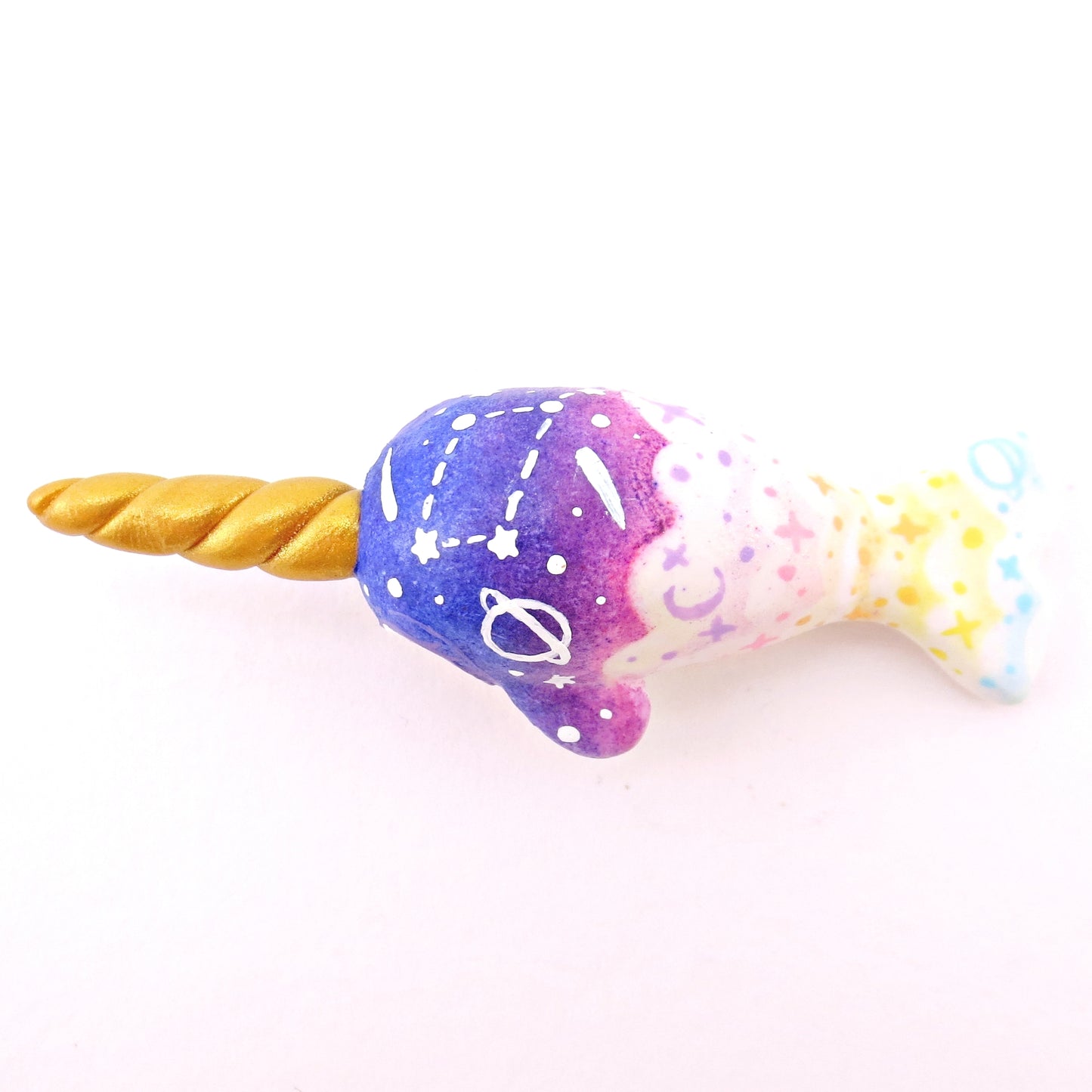 Night Sky Constellation Cloud Baby Narwhal Figurine - Polymer Clay Enchanted Ocean Animals