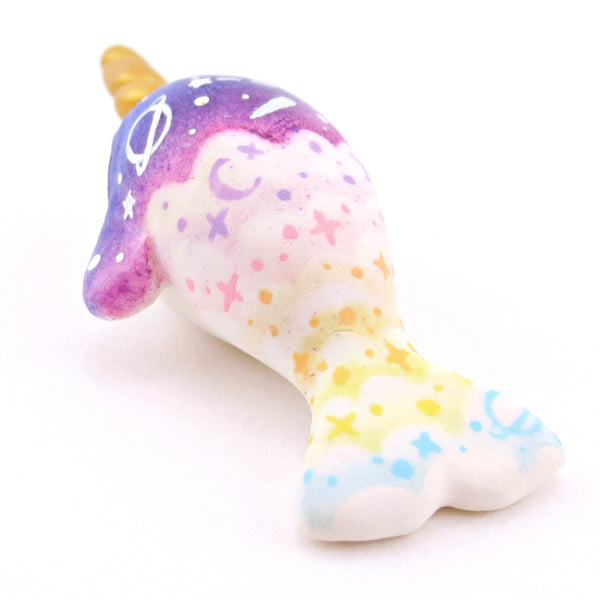 Night Sky Constellation Cloud Baby Narwhal Figurine - Polymer Clay Enchanted Ocean Animals