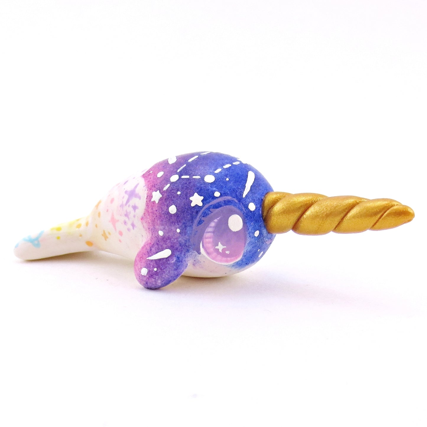 Night Sky Constellation Cloud Baby Narwhal Figurine - Polymer Clay Enchanted Ocean Animals