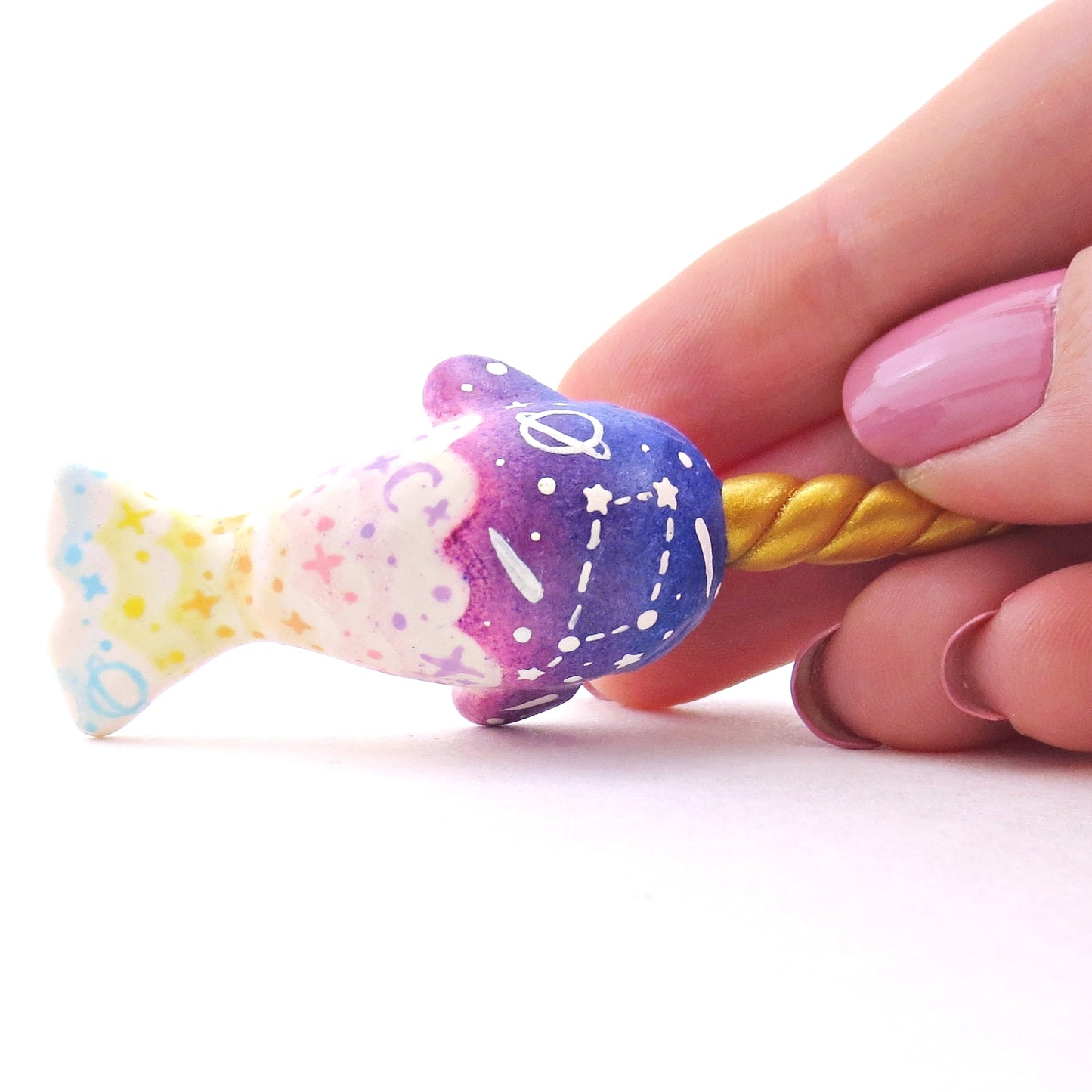 Night Sky Constellation Cloud Baby Narwhal Figurine - Polymer Clay Enchanted Ocean Animals