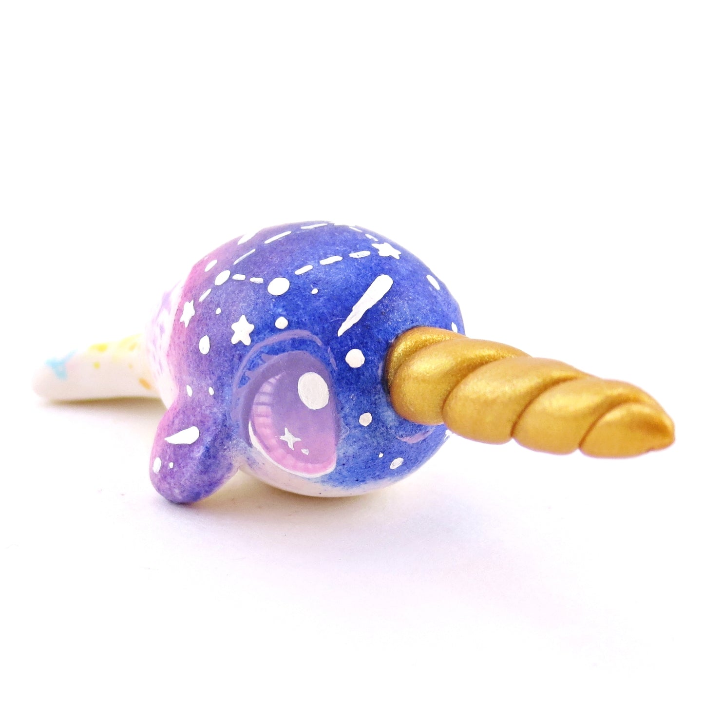 Night Sky Constellation Cloud Baby Narwhal Figurine - Polymer Clay Enchanted Ocean Animals