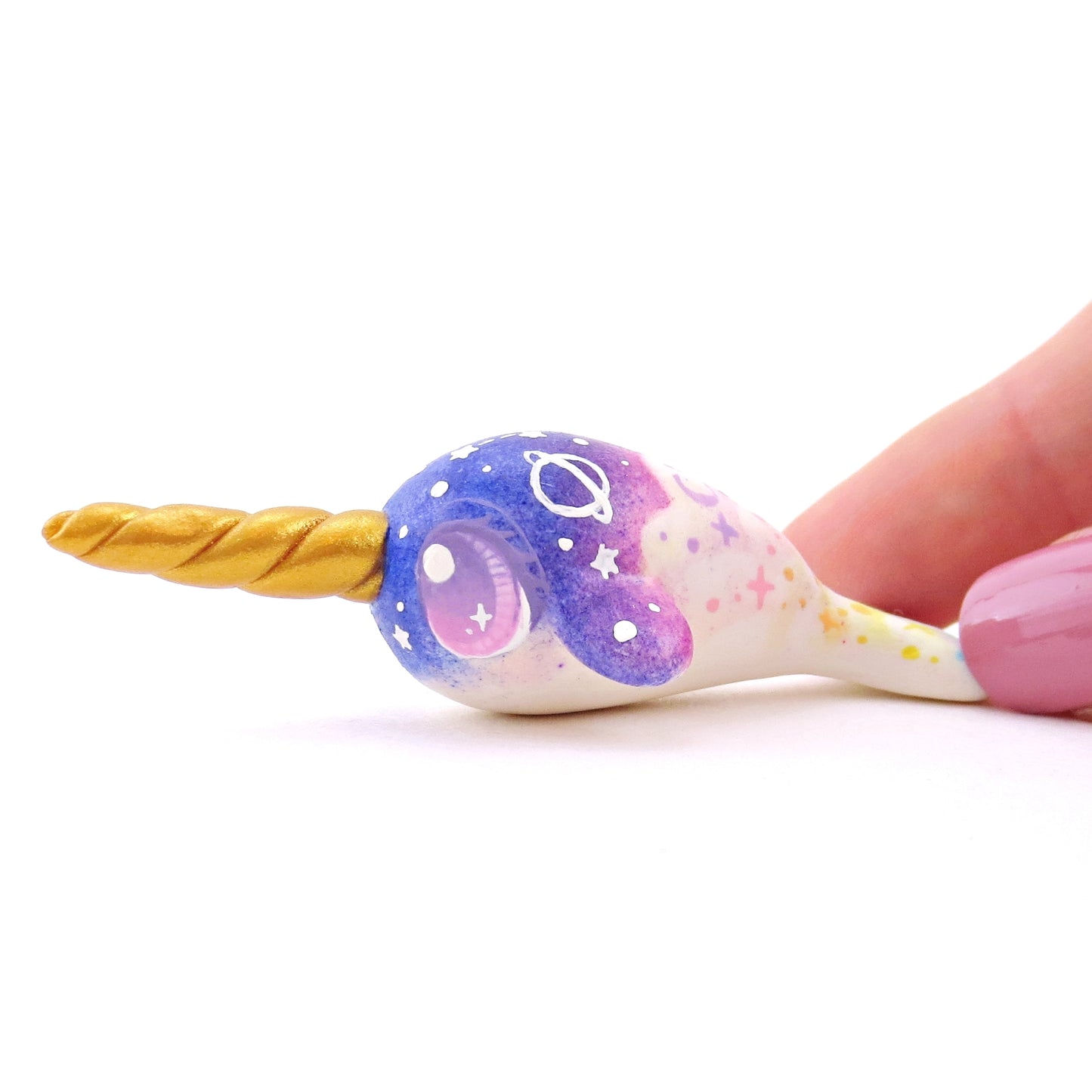 Night Sky Constellation Cloud Baby Narwhal Figurine - Polymer Clay Enchanted Ocean Animals