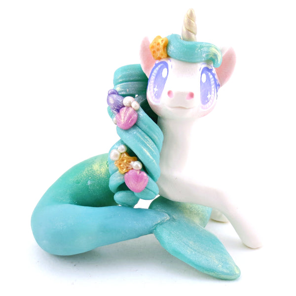 Blue/Green Sea Unicorn Hippocampus Figurine - Polymer Clay Enchanted Ocean Animals
