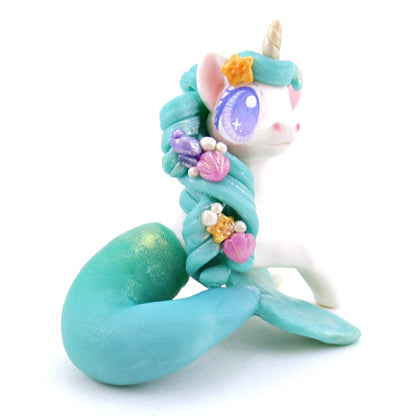 Blue/Green Sea Unicorn Hippocampus Figurine - Polymer Clay Enchanted Ocean Animals