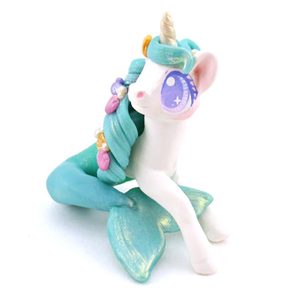 Blue/Green Sea Unicorn Hippocampus Figurine - Polymer Clay Enchanted Ocean Animals