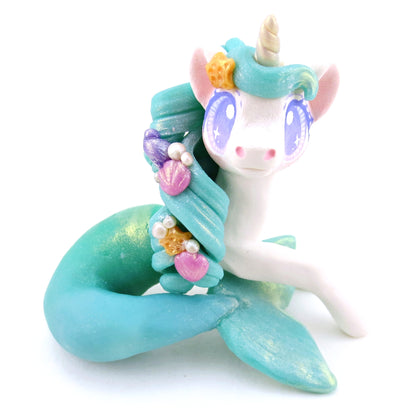 Blue/Green Sea Unicorn Hippocampus Figurine - Polymer Clay Enchanted Ocean Animals