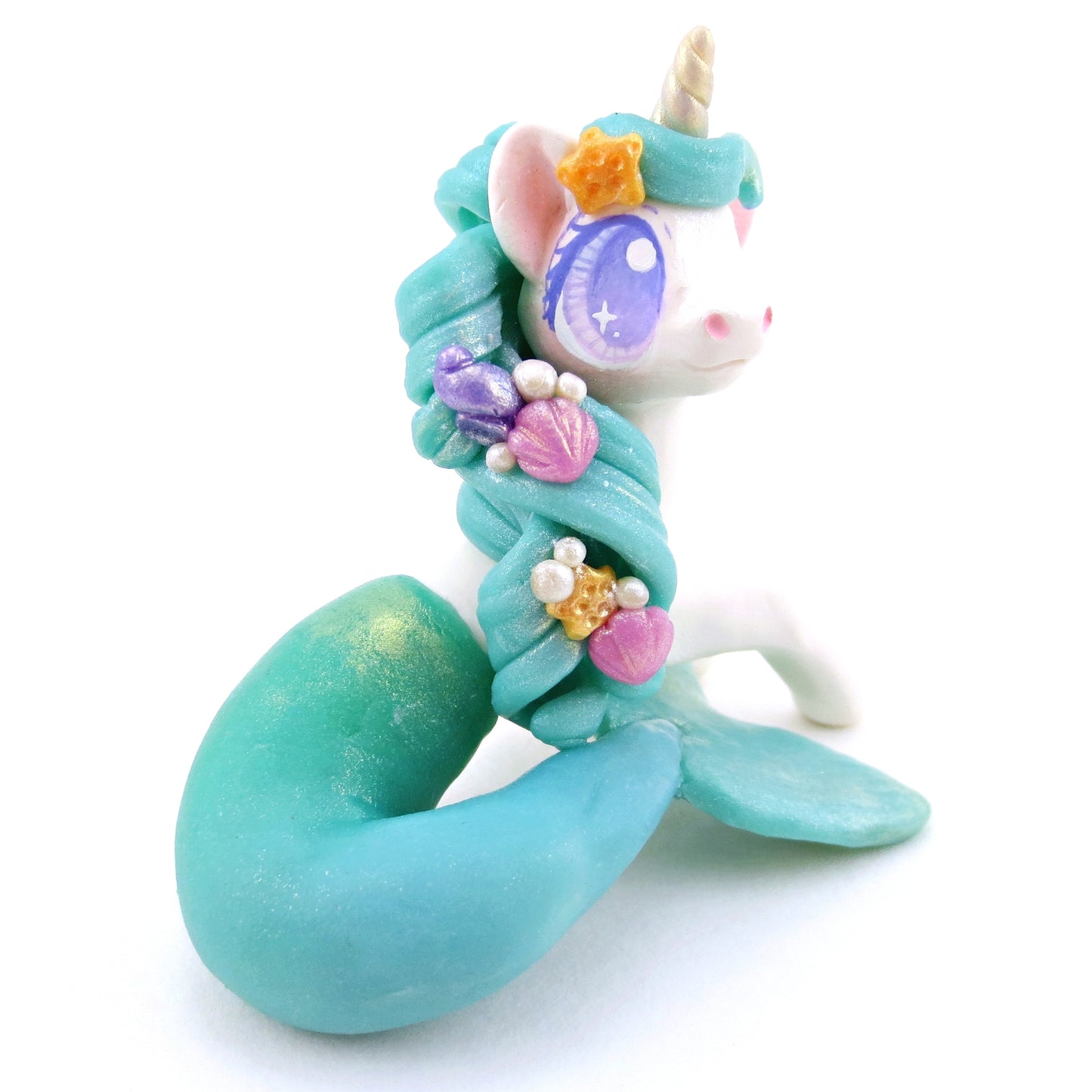 Blue/Green Sea Unicorn Hippocampus Figurine - Polymer Clay Enchanted Ocean Animals