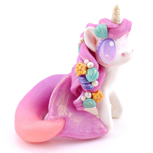 Pink/Purple Sea Unicorn Hippocampus Figurine - Polymer Clay Enchanted Ocean Animals