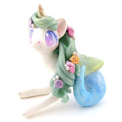 Blue Mermaid Unicorn Figurine - Polymer Clay Celestial Sea Animals