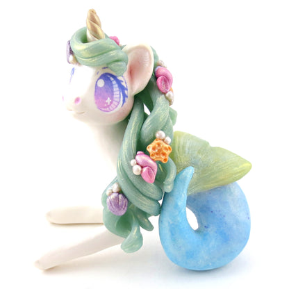 Blue Mermaid Unicorn Figurine - Polymer Clay Celestial Sea Animals