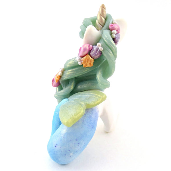 Blue Mermaid Unicorn Figurine - Polymer Clay Celestial Sea Animals