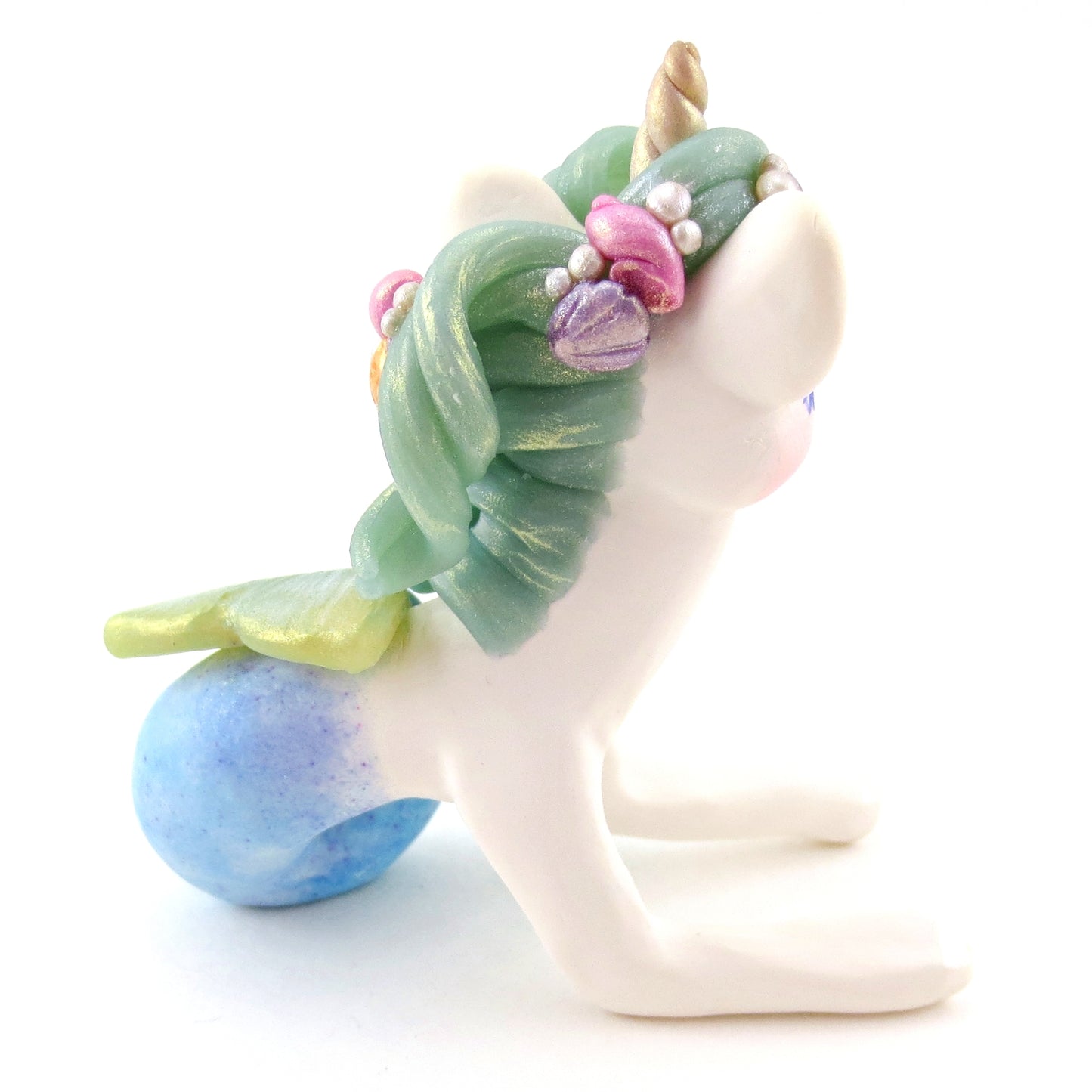 Blue Mermaid Unicorn Figurine - Polymer Clay Celestial Sea Animals