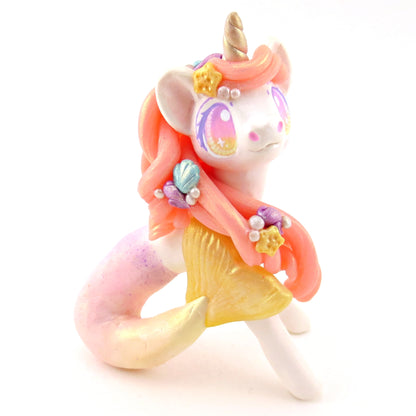 Peachy Ombre Mermaid Unicorn Figurine - Polymer Clay Celestial Sea Animals