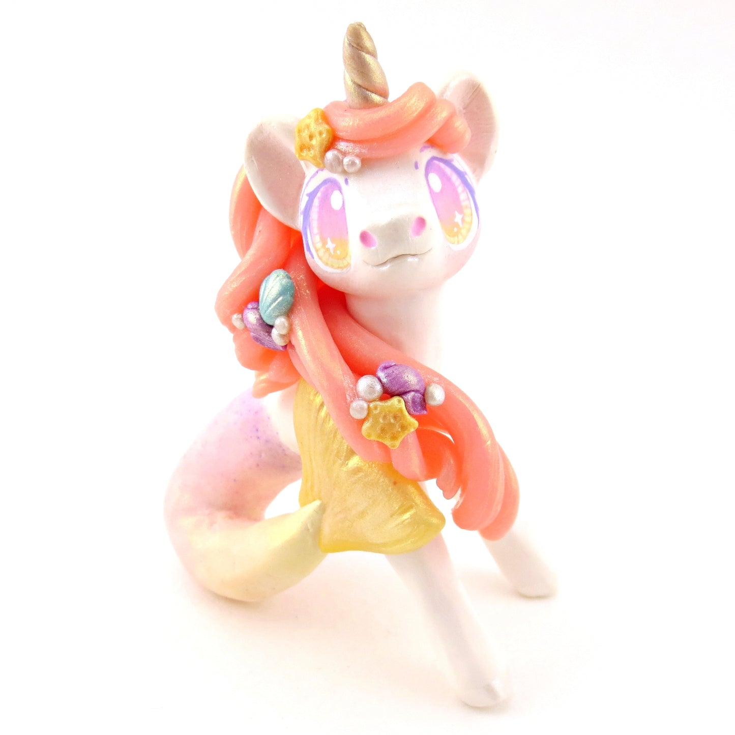 Peachy Ombre Mermaid Unicorn Figurine - Polymer Clay Celestial Sea Animals