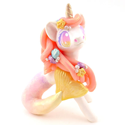 Peachy Ombre Mermaid Unicorn Figurine - Polymer Clay Celestial Sea Animals