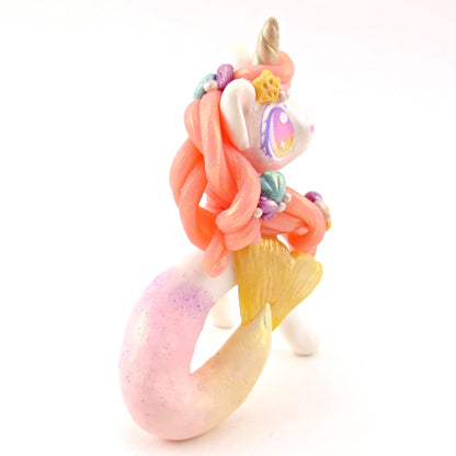 Peachy Ombre Mermaid Unicorn Figurine - Polymer Clay Celestial Sea Animals