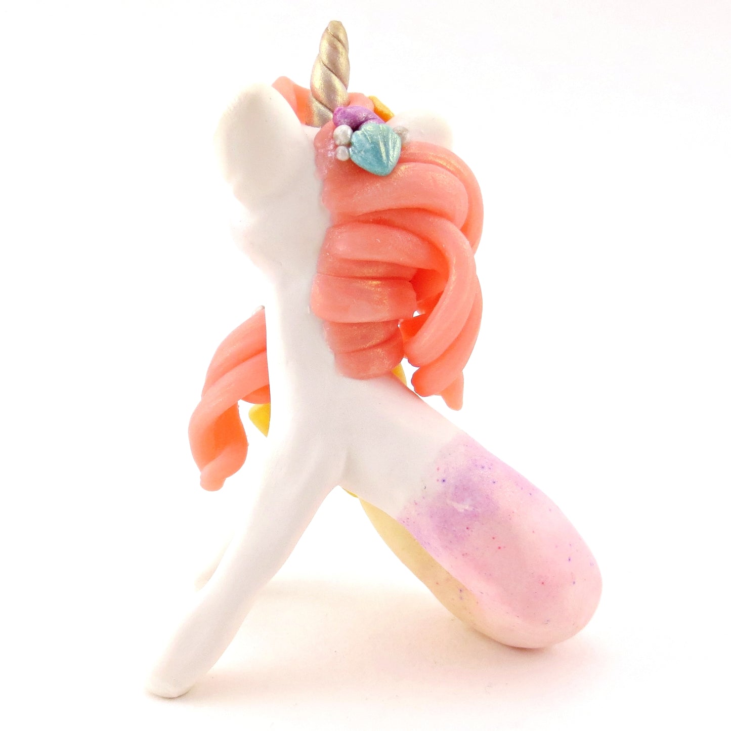 Peachy Ombre Mermaid Unicorn Figurine - Polymer Clay Celestial Sea Animals