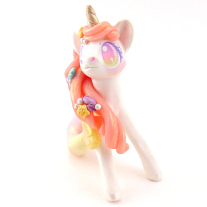 Peachy Ombre Mermaid Unicorn Figurine - Polymer Clay Celestial Sea Animals