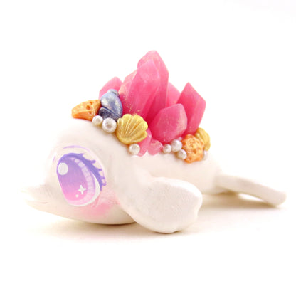 Pink Crystal Seashell Beluga Figurine - Polymer Clay Celestial Sea Animals