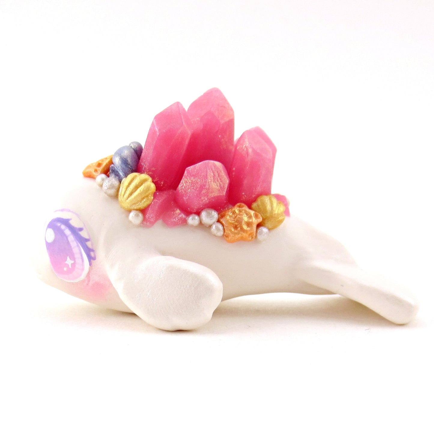 Pink Crystal Seashell Beluga Figurine - Polymer Clay Celestial Sea Animals