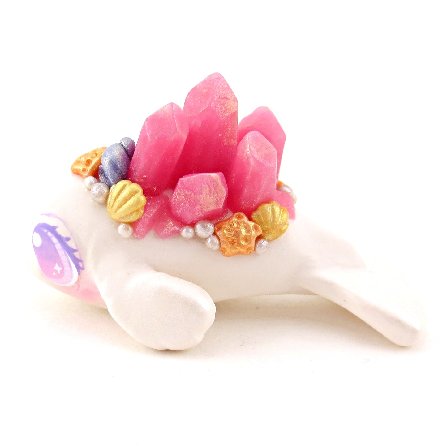 Pink Crystal Seashell Beluga Figurine - Polymer Clay Celestial Sea Animals