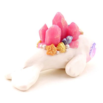 Pink Crystal Seashell Beluga Figurine - Polymer Clay Celestial Sea Animals