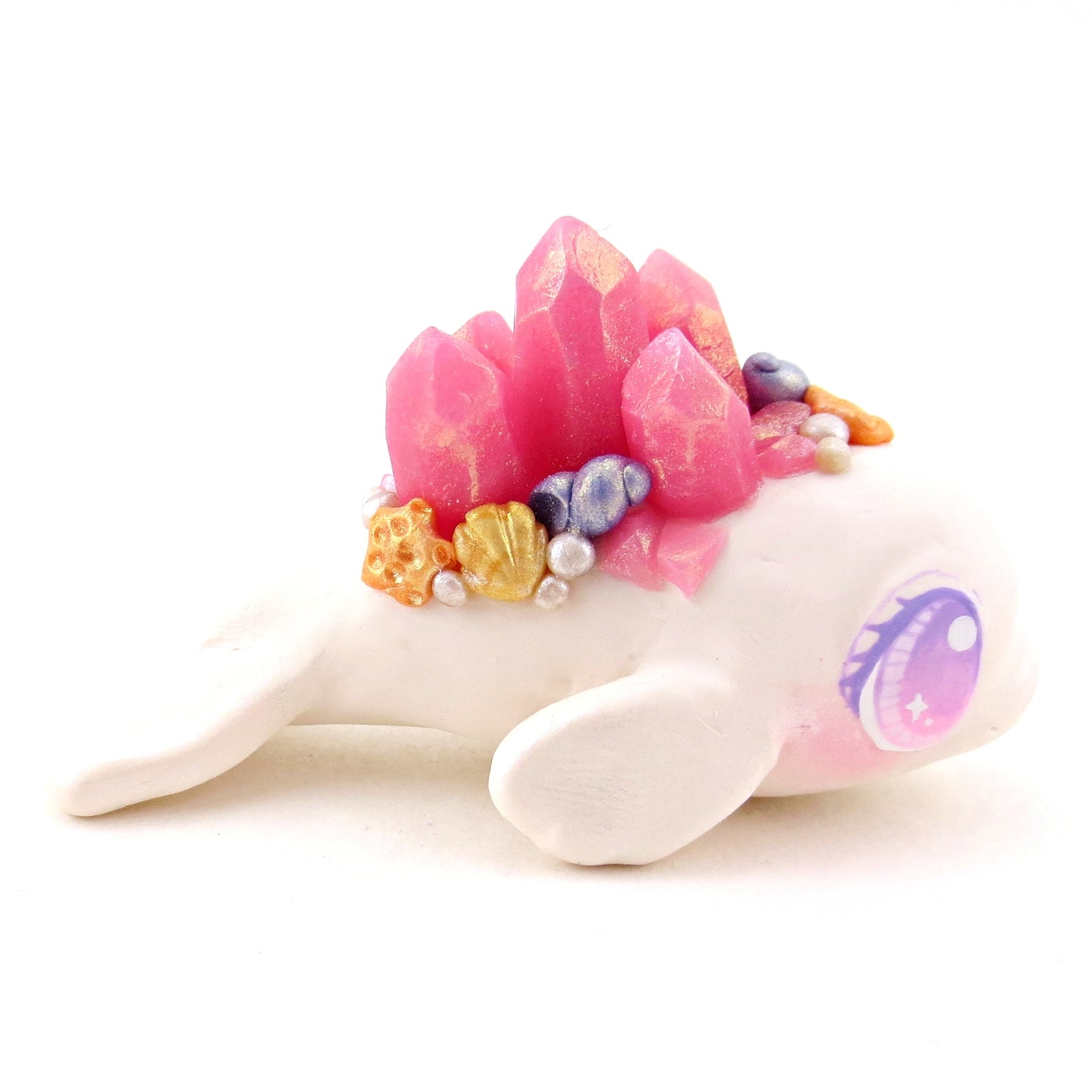 Pink Crystal Seashell Beluga Figurine - Polymer Clay Celestial Sea Animals