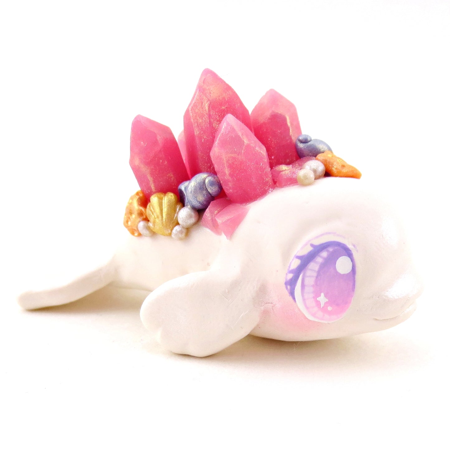 Pink Crystal Seashell Beluga Figurine - Polymer Clay Celestial Sea Animals