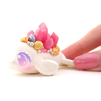 Pink Crystal Seashell Beluga Figurine - Polymer Clay Celestial Sea Animals