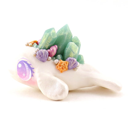 Light Blue Crystal Seashell Beluga Figurine - Polymer Clay Celestial Sea Animals