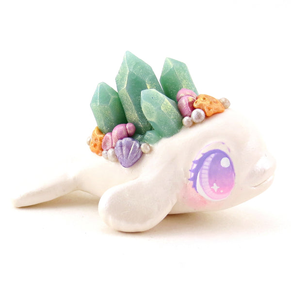 Light Blue Crystal Seashell Beluga Figurine - Polymer Clay Celestial Sea Animals