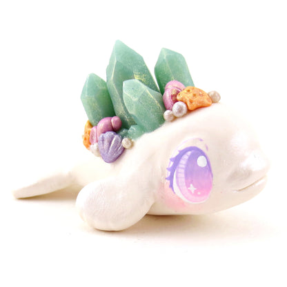 Light Blue Crystal Seashell Beluga Figurine - Polymer Clay Celestial Sea Animals