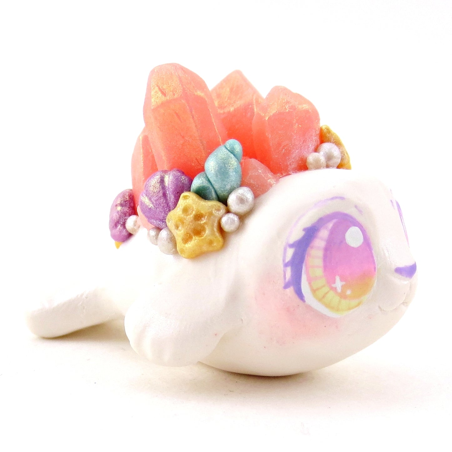 Peachy Crystal Seashell Baby Seal Figurine - Polymer Clay Celestial Sea Animals