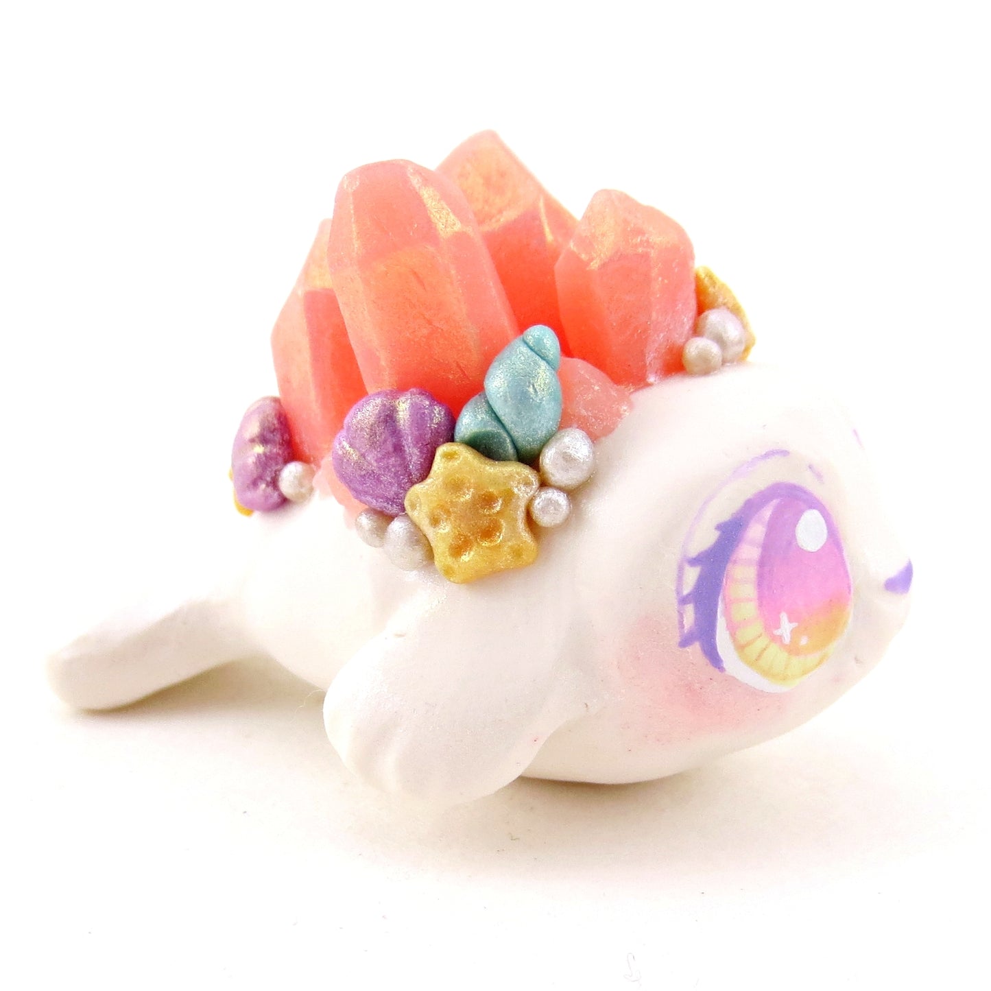 Peachy Crystal Seashell Baby Seal Figurine - Polymer Clay Celestial Sea Animals