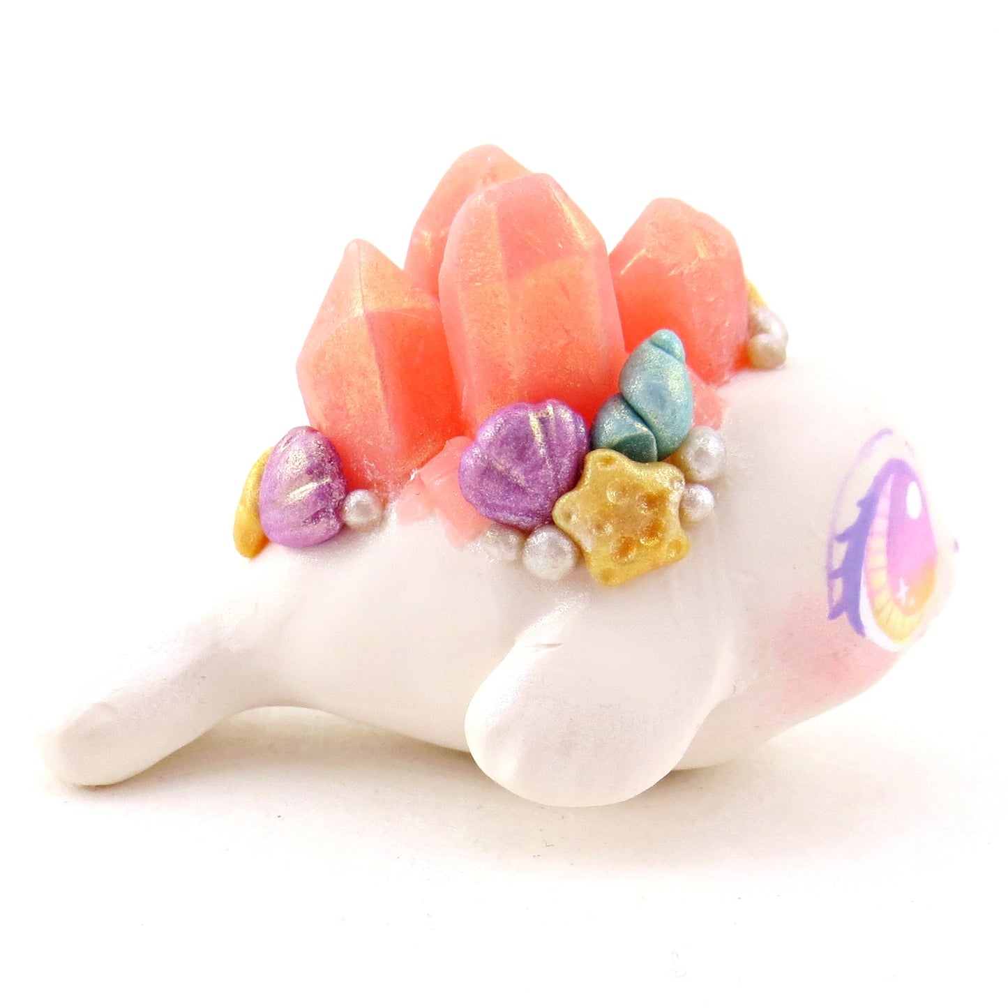 Peachy Crystal Seashell Baby Seal Figurine - Polymer Clay Celestial Sea Animals