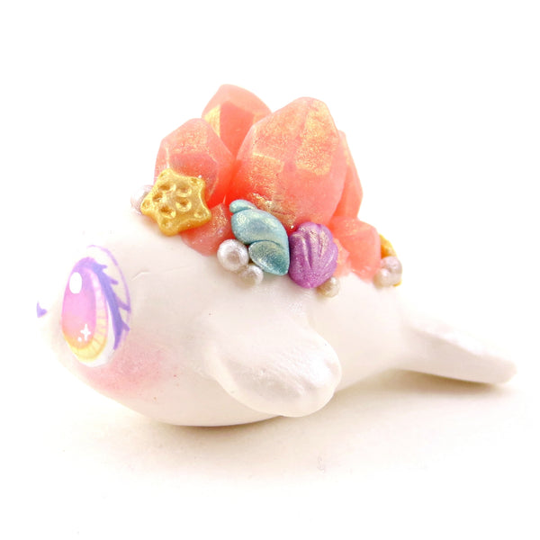 Peachy Crystal Seashell Baby Seal Figurine - Polymer Clay Celestial Sea Animals