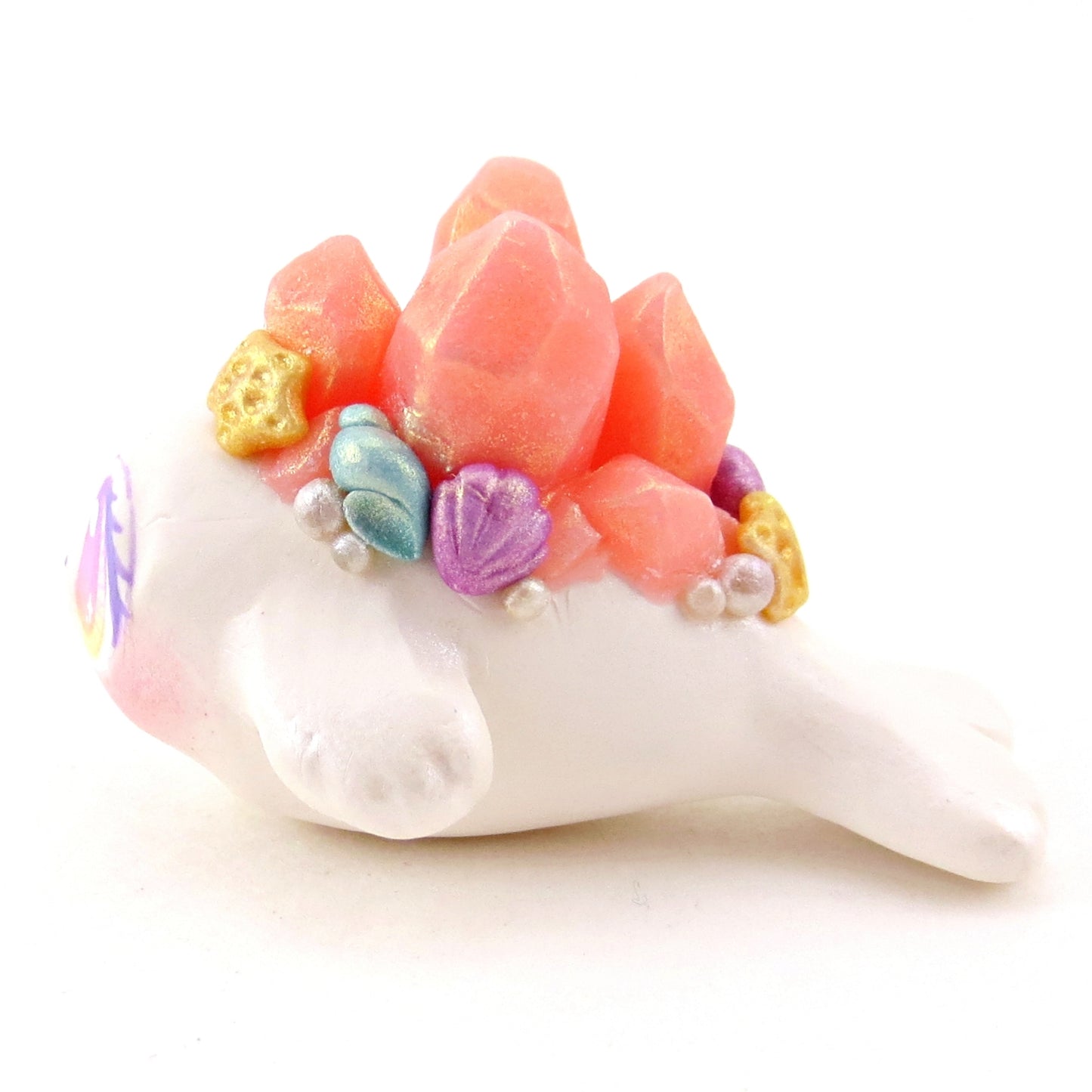 Peachy Crystal Seashell Baby Seal Figurine - Polymer Clay Celestial Sea Animals