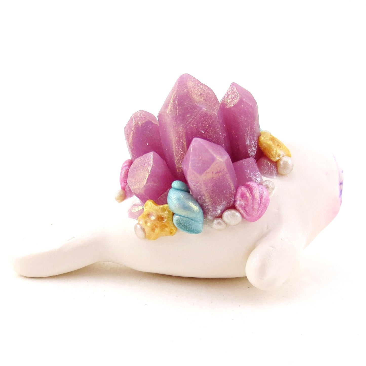 Purple Crystal Seashell Baby Seal Figurine - Polymer Clay Celestial Sea Animals