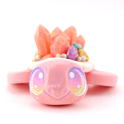 Peachy Crystal Seashell Turtle Figurine - Polymer Clay Celestial Sea Animals