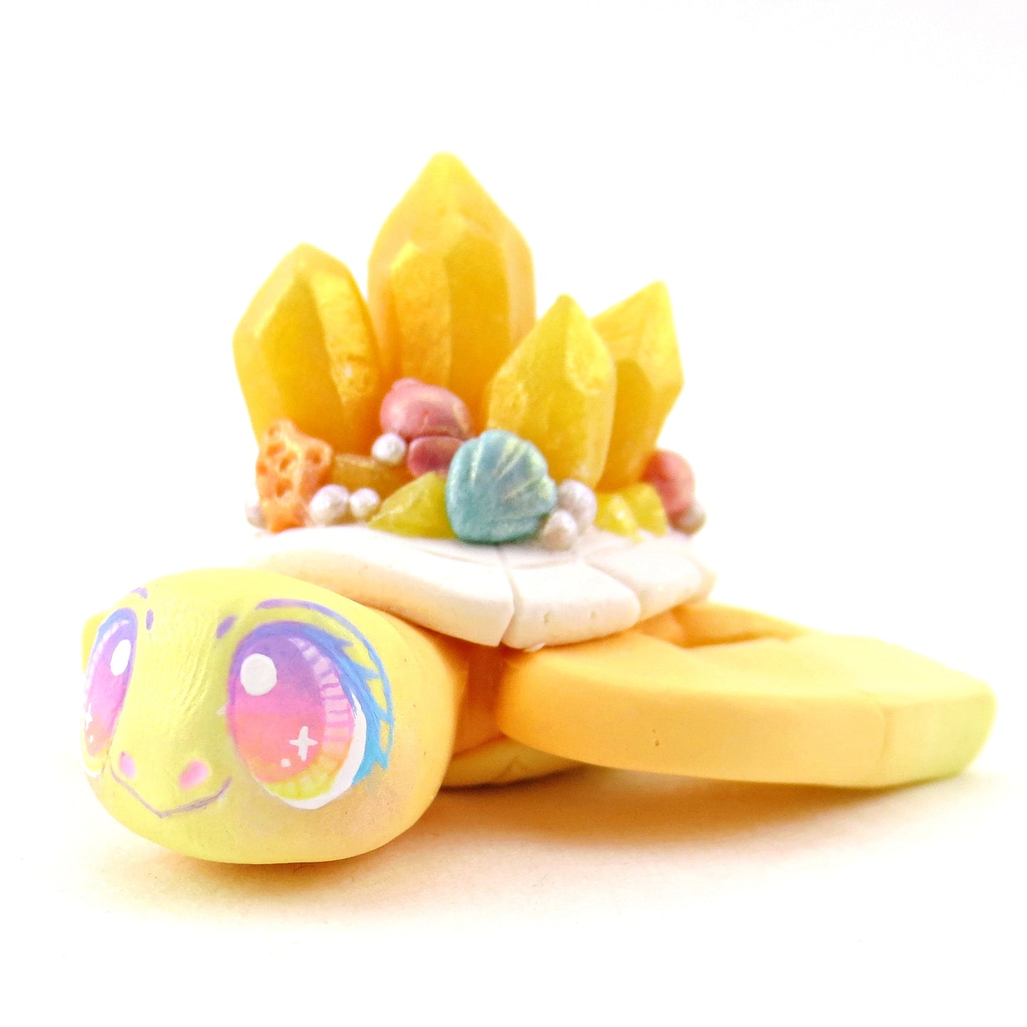 Orange and Yellow Crystal Seashell Turtle Figurine - Polymer Clay Celestial Sea Animals