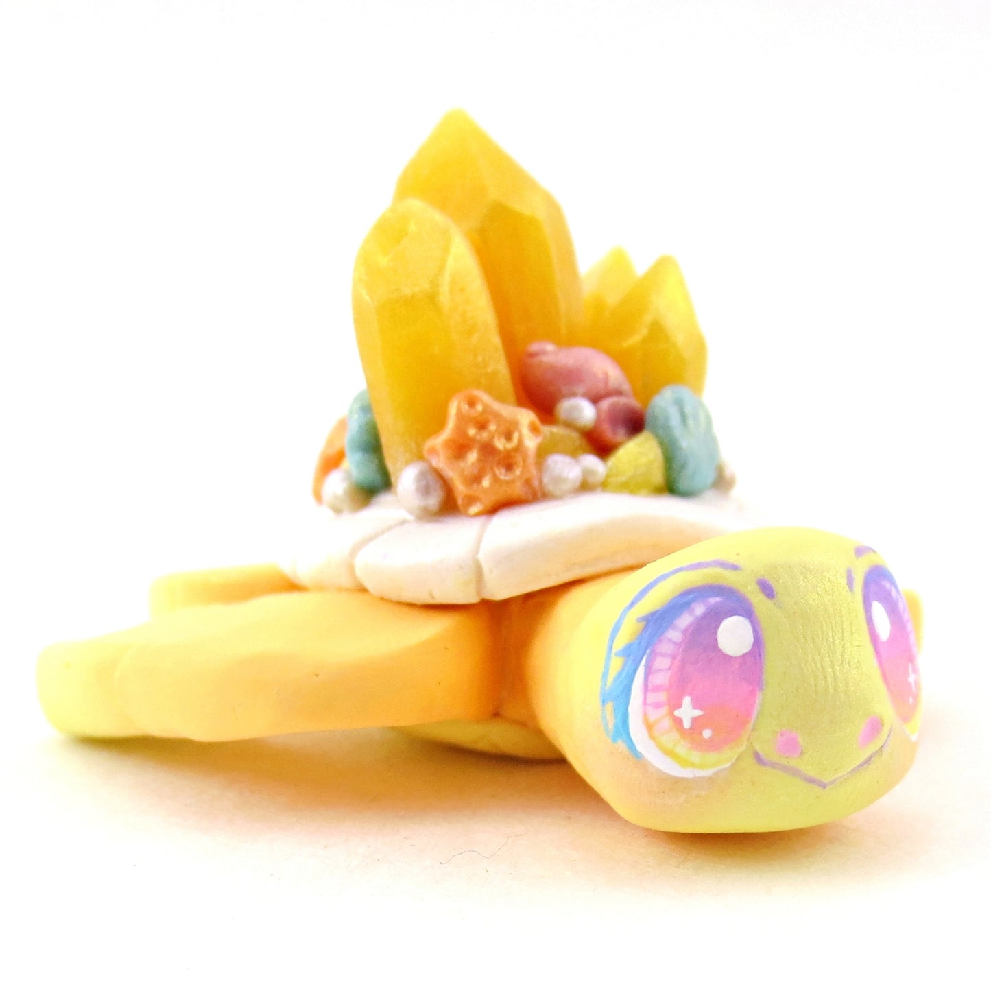 Orange and Yellow Crystal Seashell Turtle Figurine - Polymer Clay Celestial Sea Animals