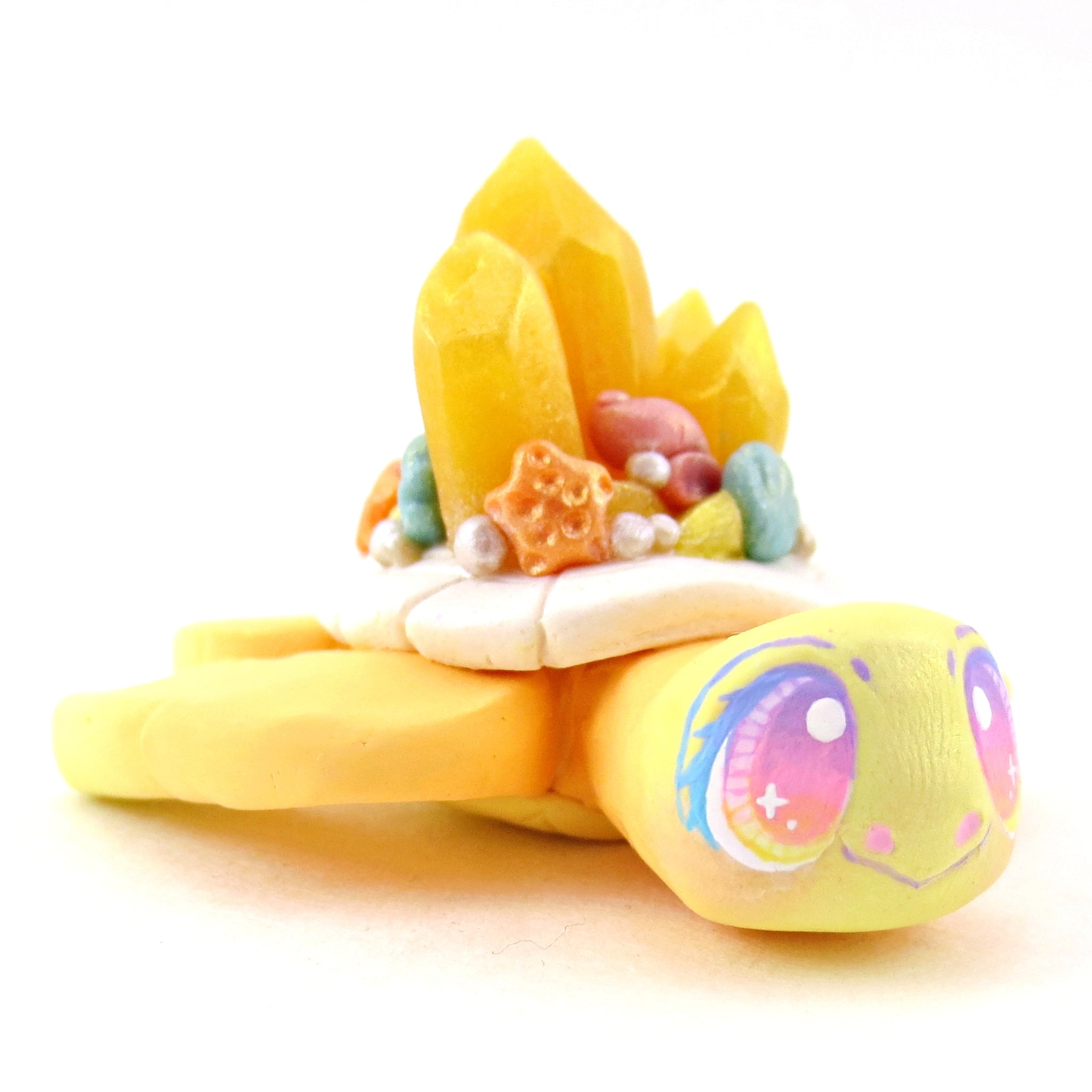 Orange and Yellow Crystal Seashell Turtle Figurine - Polymer Clay Celestial Sea Animals