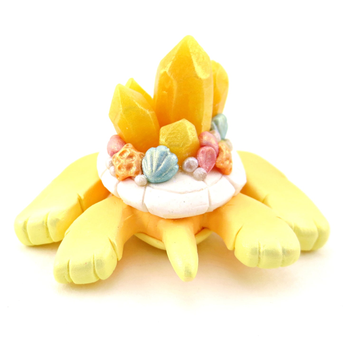 Orange and Yellow Crystal Seashell Turtle Figurine - Polymer Clay Celestial Sea Animals