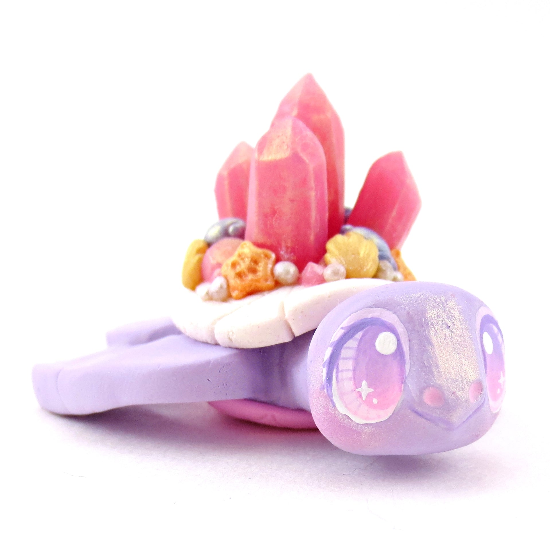 Purple and Pink Crystal Seashell Turtle Figurine - Polymer Clay Celestial Sea Animals