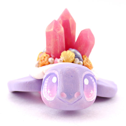 Purple and Pink Crystal Seashell Turtle Figurine - Polymer Clay Celestial Sea Animals