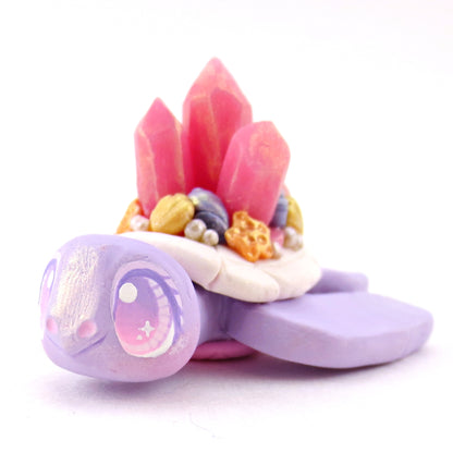 Purple and Pink Crystal Seashell Turtle Figurine - Polymer Clay Celestial Sea Animals