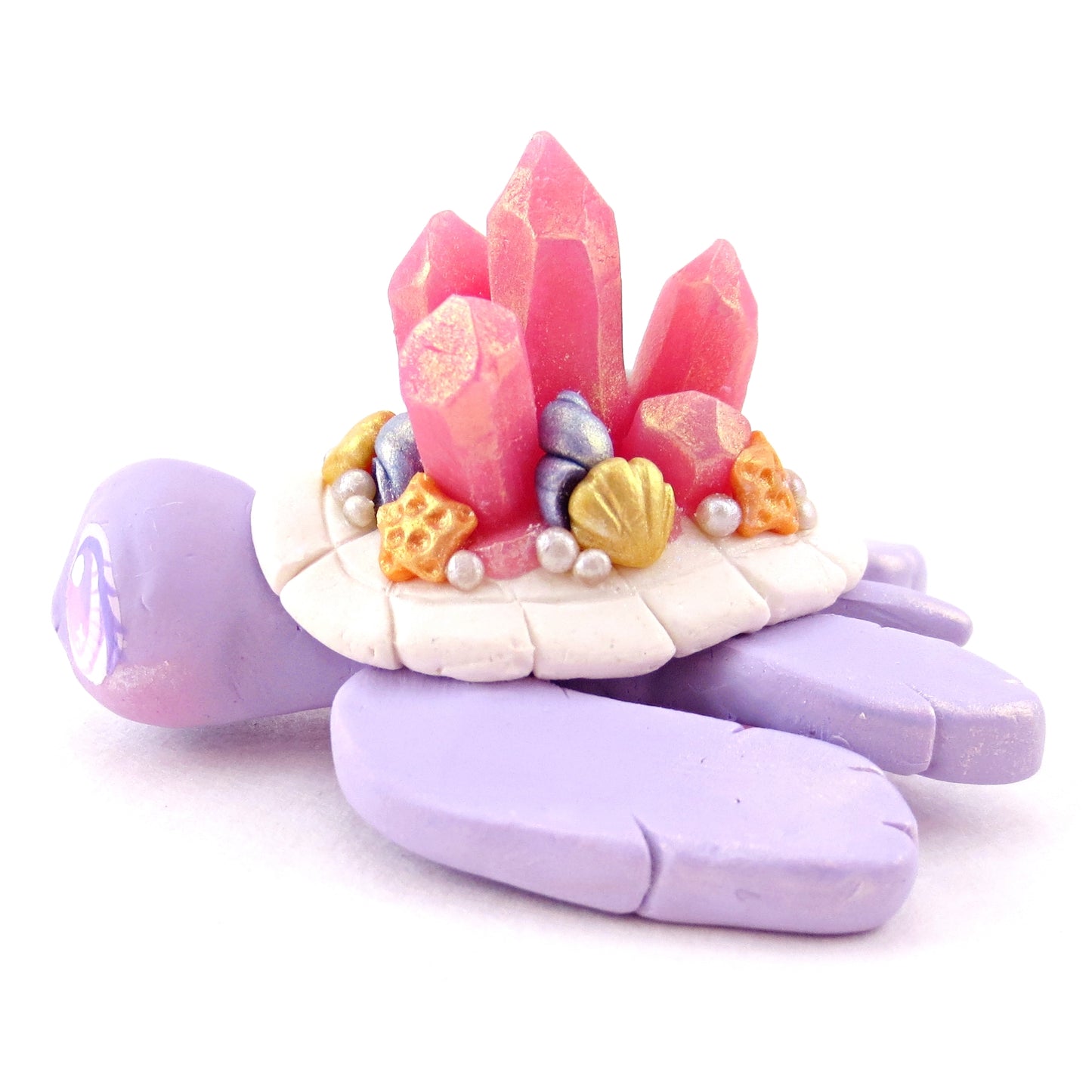 Purple and Pink Crystal Seashell Turtle Figurine - Polymer Clay Celestial Sea Animals