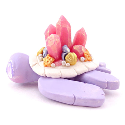 Purple and Pink Crystal Seashell Turtle Figurine - Polymer Clay Celestial Sea Animals