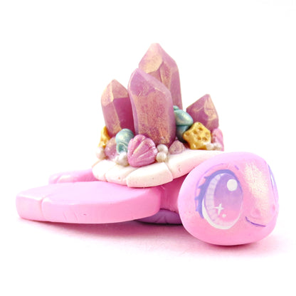 Pink and Purple Crystal Seashell Turtle Figurine - Polymer Clay Celestial Sea Animals