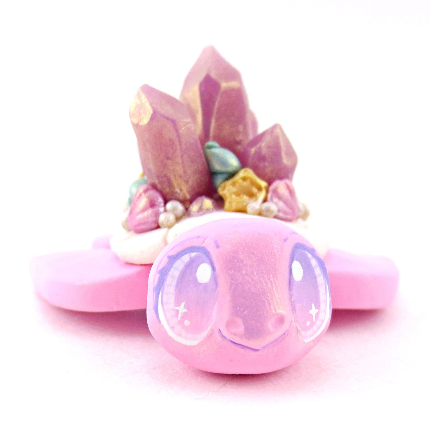 Pink and Purple Crystal Seashell Turtle Figurine - Polymer Clay Celestial Sea Animals